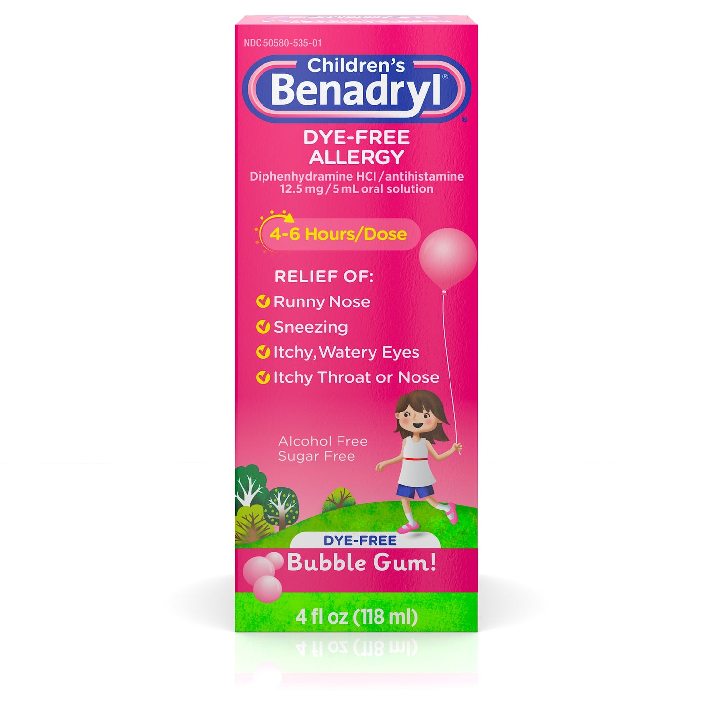 Benadryl Children's Dye Free Allergy Liquid Bubblegum; 4 Fluid Ounces; 3 Per Box; 12 Per Case