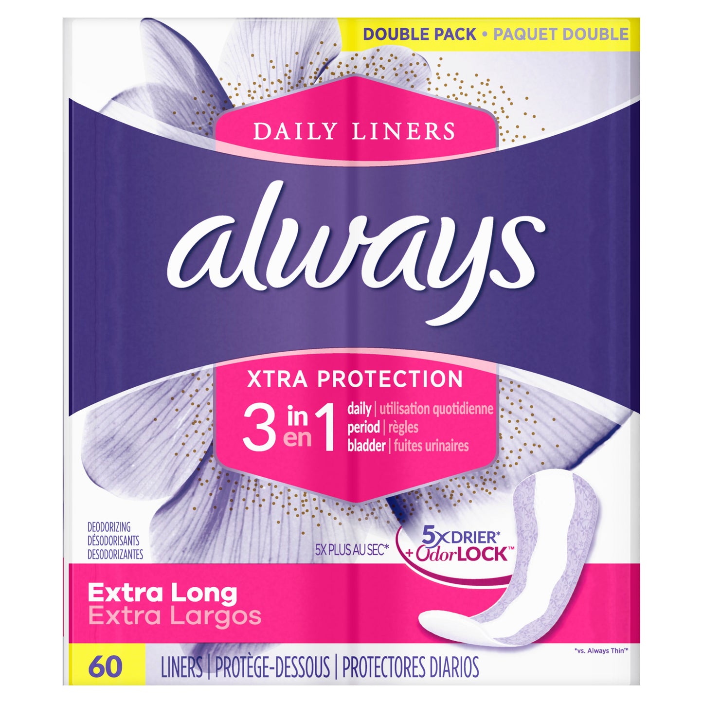 Always Liner Extra Protection No Wing; 60 Count; 4 Per Case