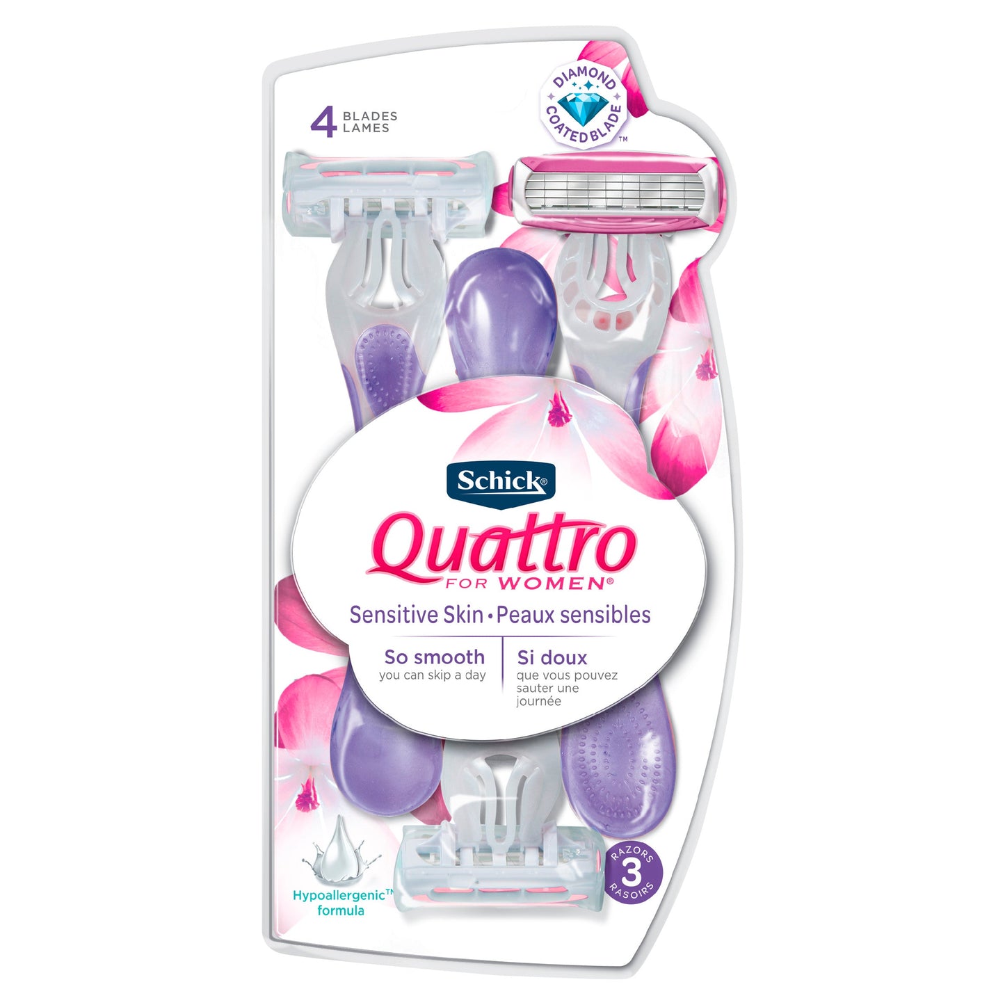 Schick Quattro Sensitive For Women Razor; 3 Count; 3 Per Box; 4 Per Case