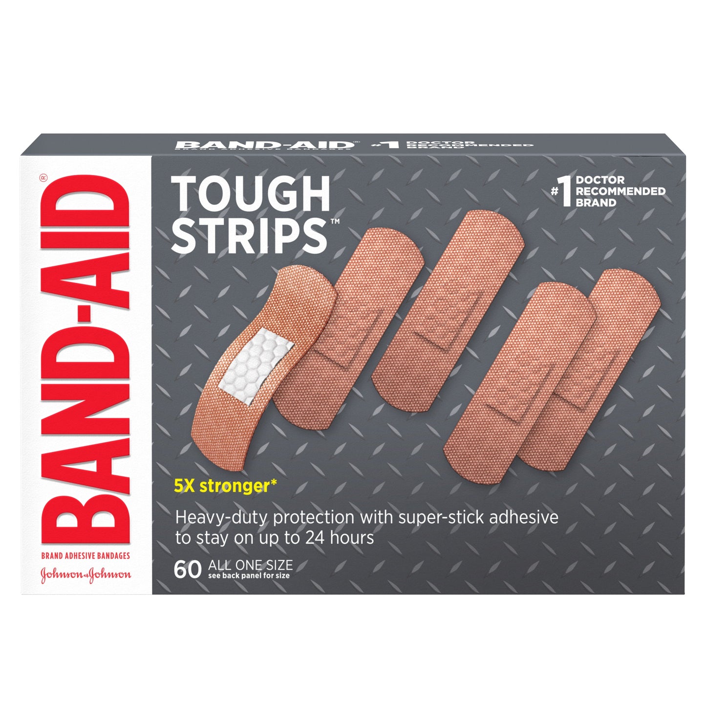 Band Aid Tough Strips 5X Stronger Bandage; 60 Count; 3 Per Box; 4 Per Case - High Mart Wholesale