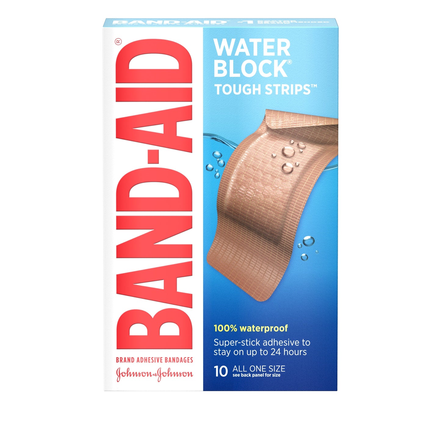 Band Aid Water Block Tough Strip Extra Large Bandage; 10 Count; 6 Per Box; 4 Per Case