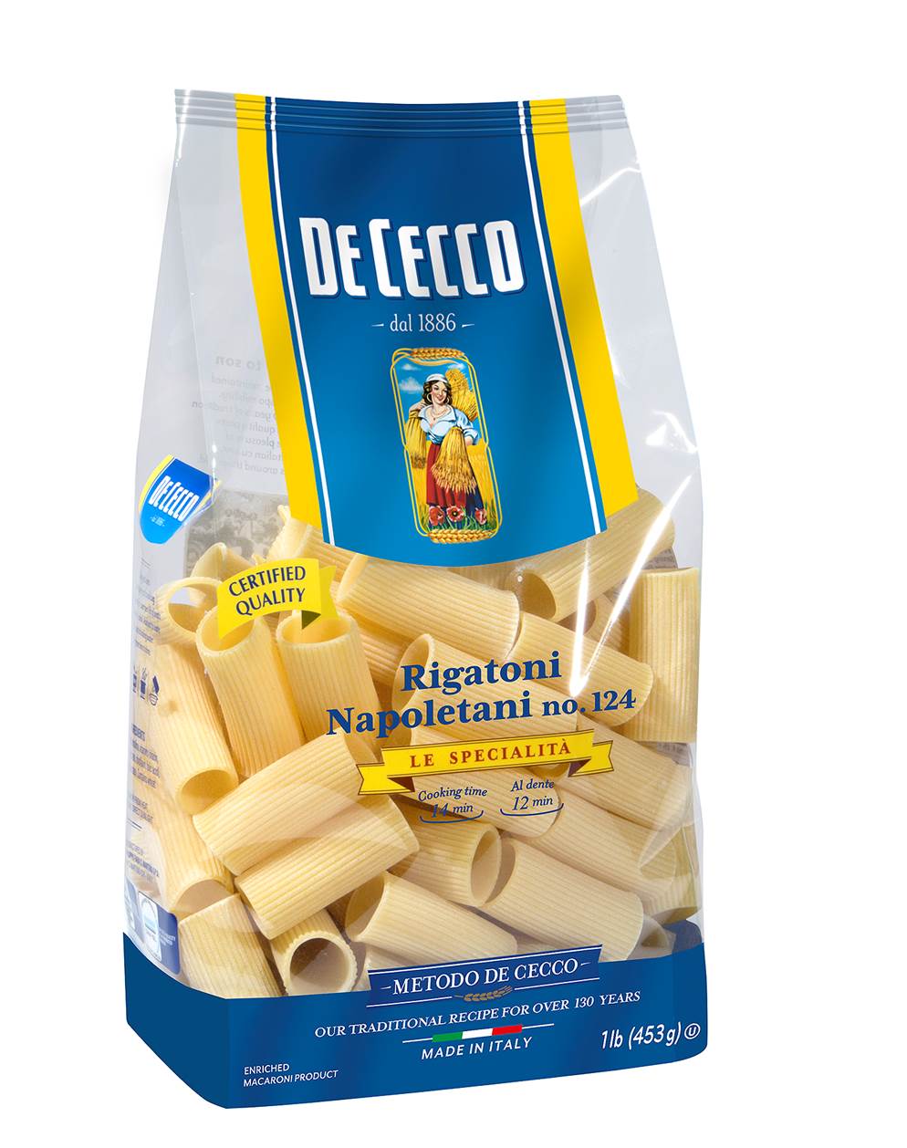 De Cecco No.124 Rigatoni Napoletani; 1 Pounds; 12 Per Case