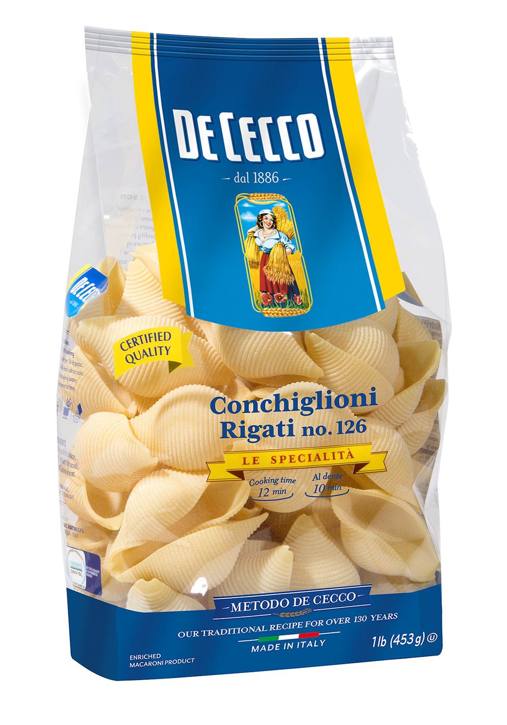 De Cecco No. 126 Conchiglioni Rigati; 1 Pounds; 12 Per Case