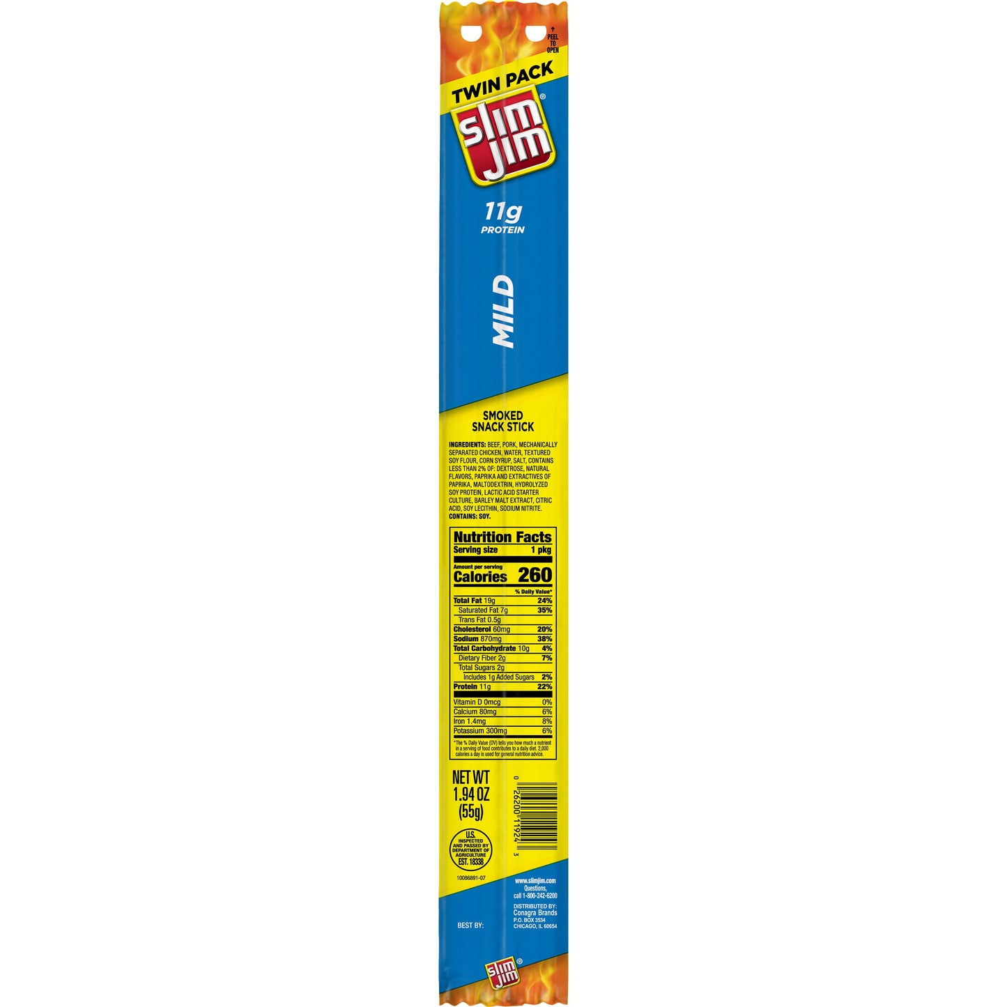 Slim Jim Twin Pack; Snack-Sized; Mild Flavored; Smoked Meat Snack Sticks; 1.94 Ounces; 24 Per Box; 6 Per Case