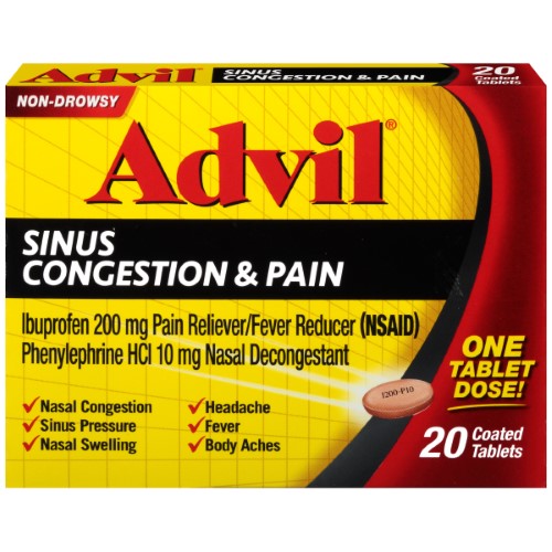 Advil Congestion Relief Sinus Congestion & Pain Tablet; 20 Each; 6 Per Box; 12 Per Case - High Mart Wholesale