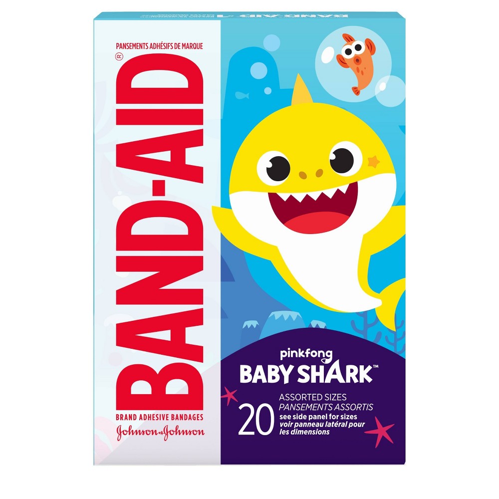 Band Aid Baby Shark; 20 Count; 6 Per Box; 4 Per Case
