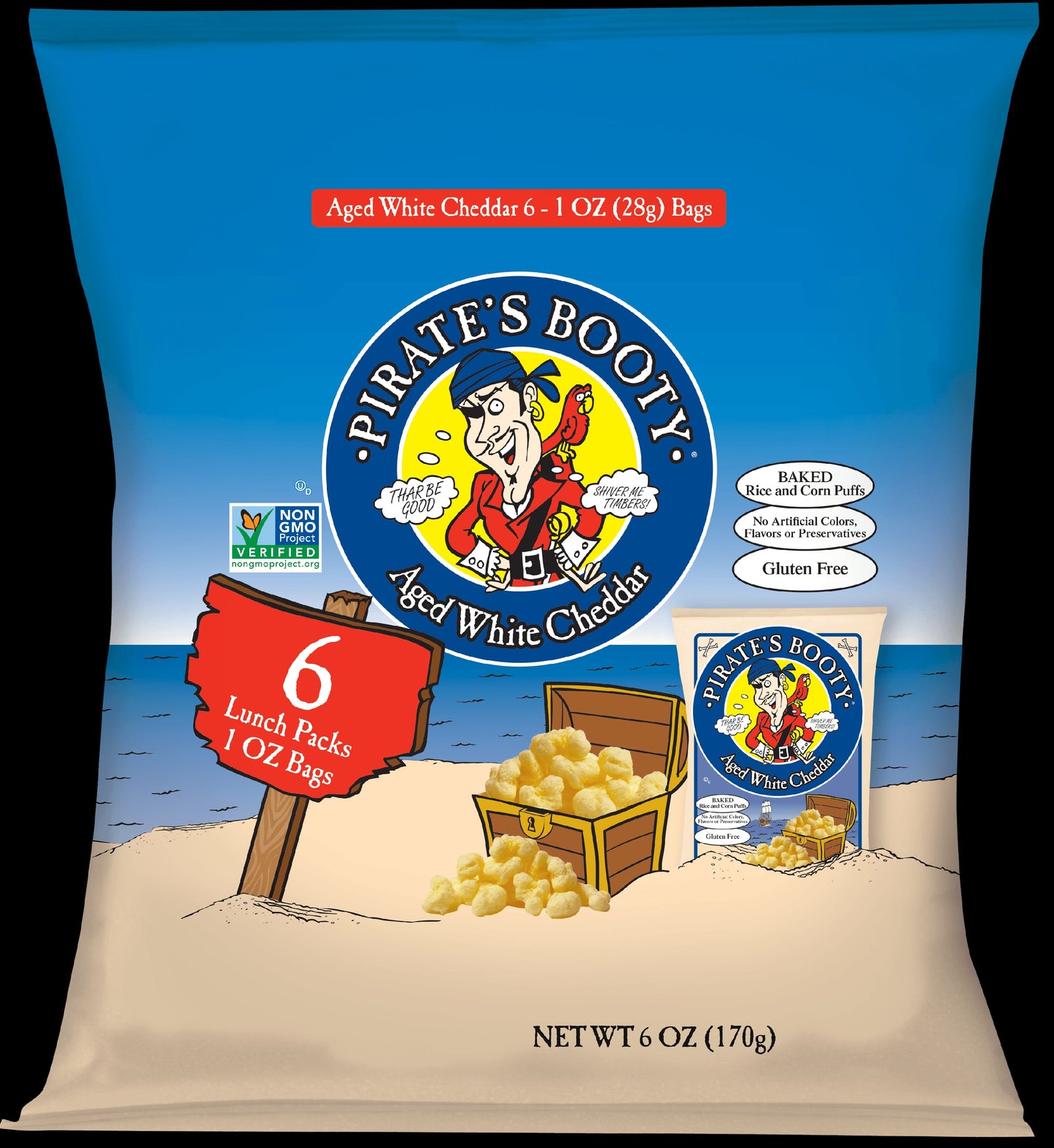 Pirate's Booty Aged White Cheddar; 6 Ounce; 12 Per Case