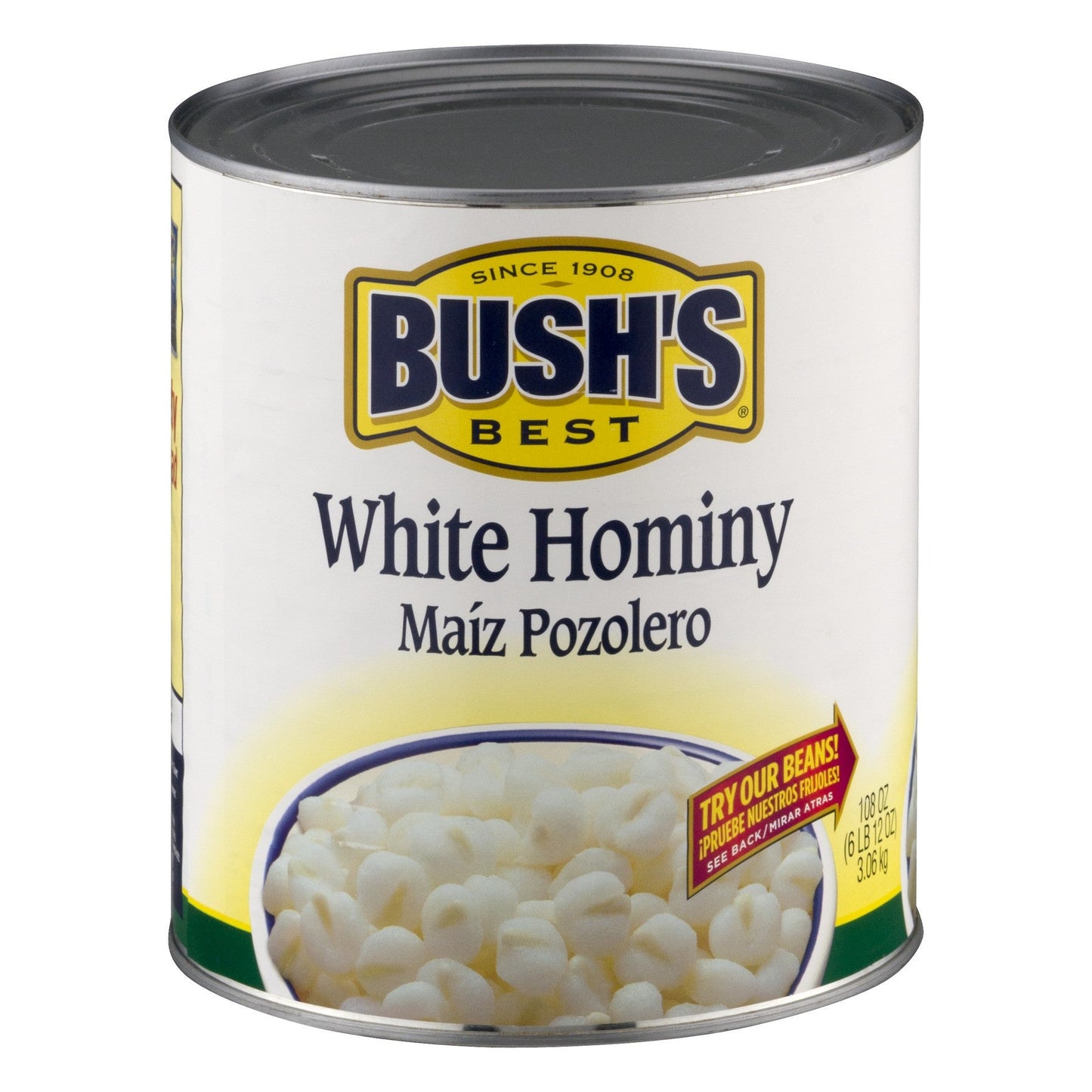 Bush's Best Best White Hominy; 108 Ounces; 6 Per Case
