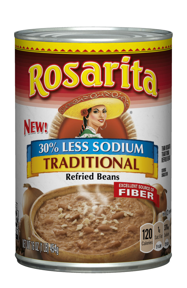 Rosarita Traditional Low Sodium Refried Beans; 16 Ounces; 12 Per Case - High Mart Wholesale