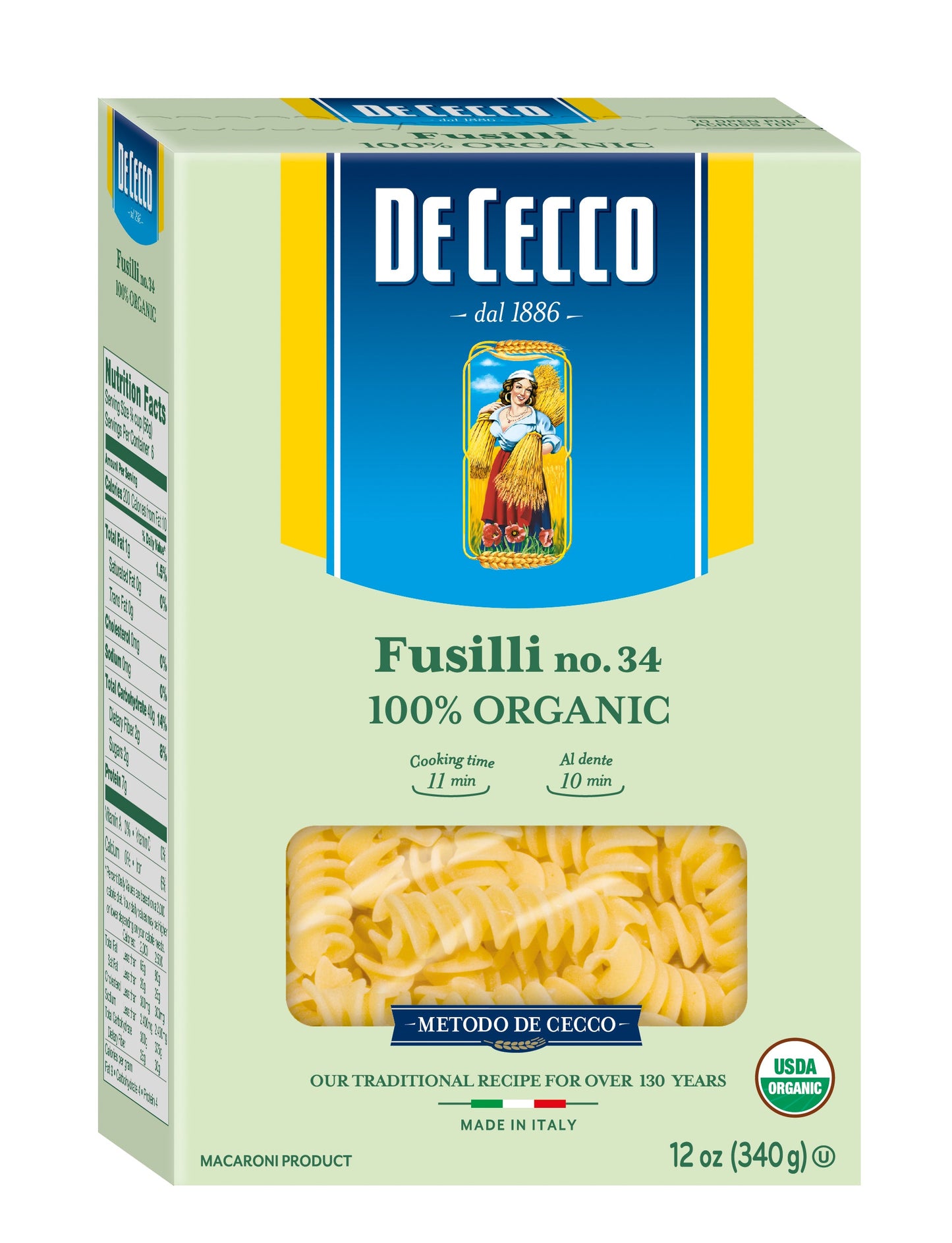 De Cecco No. 34 100% Organic Fusilli; 0.75 Pounds; 12 Per Case