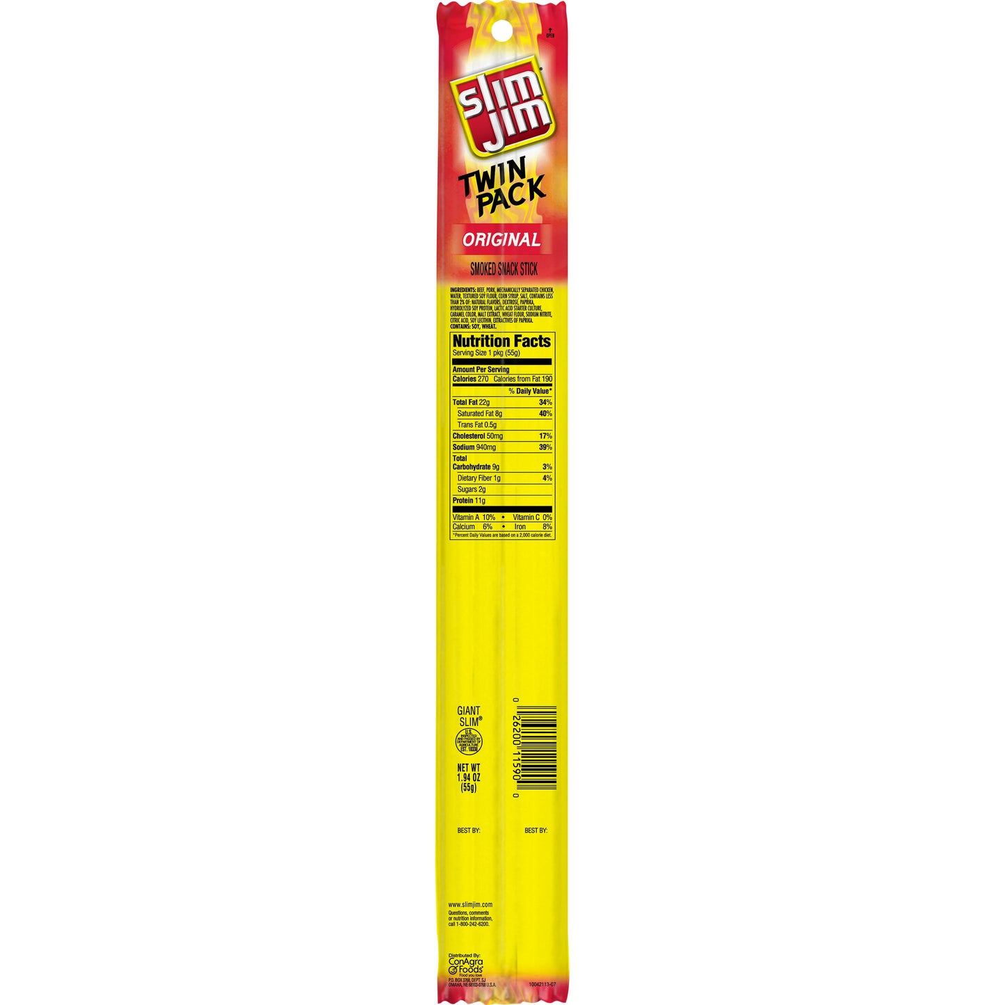 Slim Jim Twin Pack; Snack-Sized; Original Flavored; Smoked Meat Snack Sticks; 1.94 Ounces; 24 Per Box; 6 Per Case