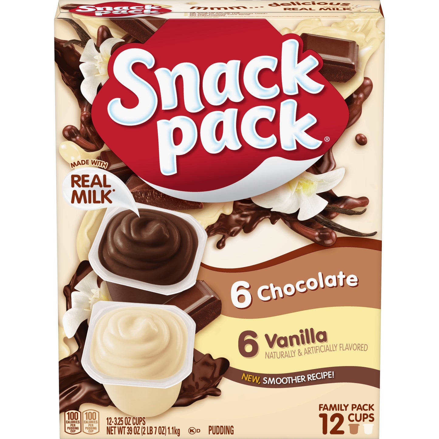 Snack Pack Pudding Chocolate Vanilla Family Pack; 39 Ounces; 6 Per Case
