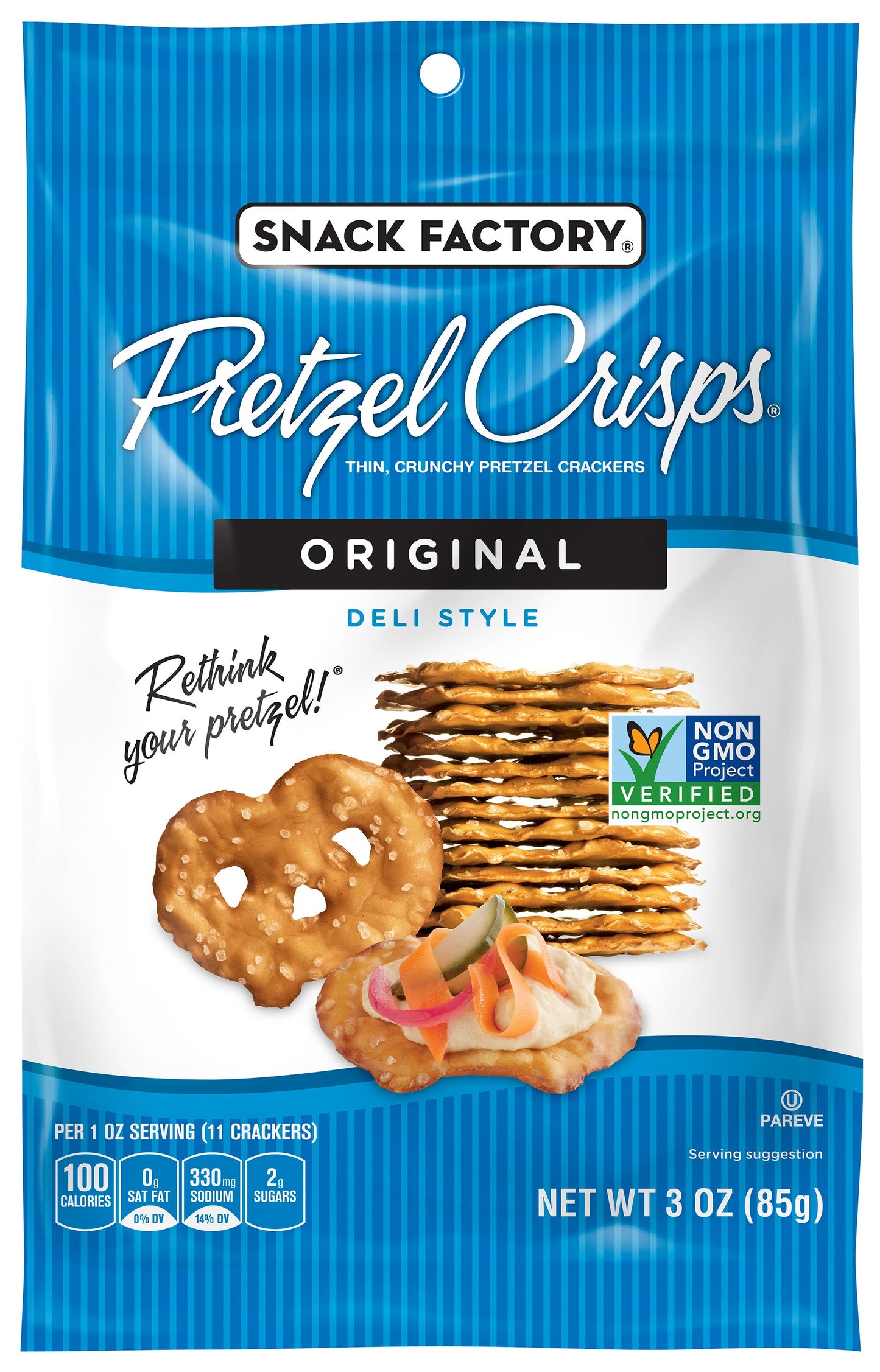 Pretzel Crisps Original Deli Style Thin Crunchy Pretzel Crackers Bag; 3 Ounce; 8 Per Case - High Mart Wholesale