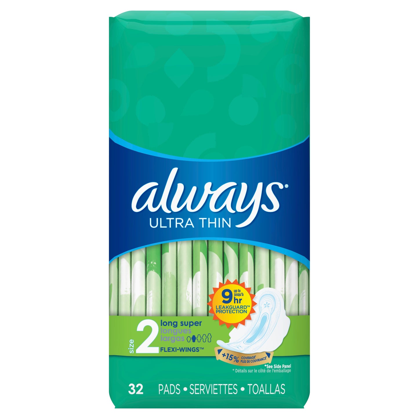 Always Ultra Thin Size 2 Super Pads With Wings Unscented; 32 Count; 3 Per Case