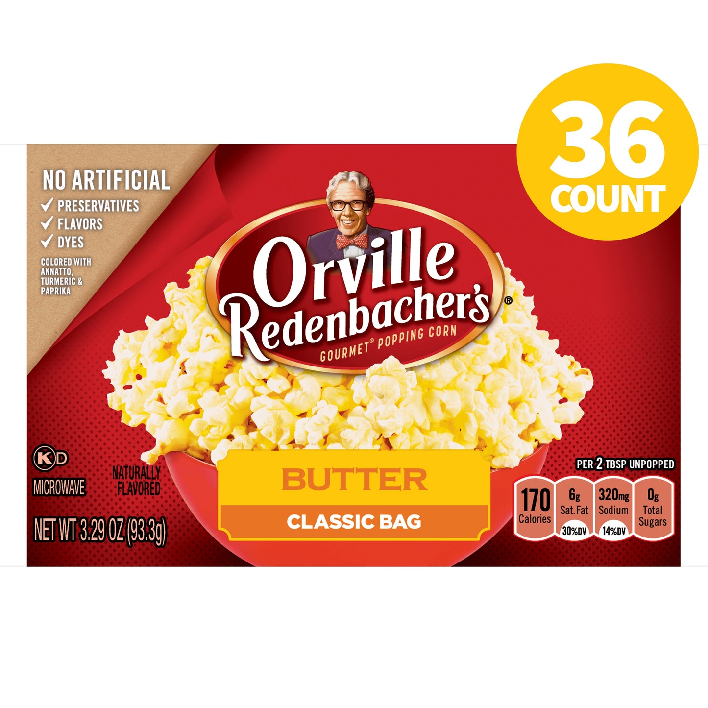 Orville Redenbachers Snack Butter Popcorn; 3.3 Ounce; 36 Per Case