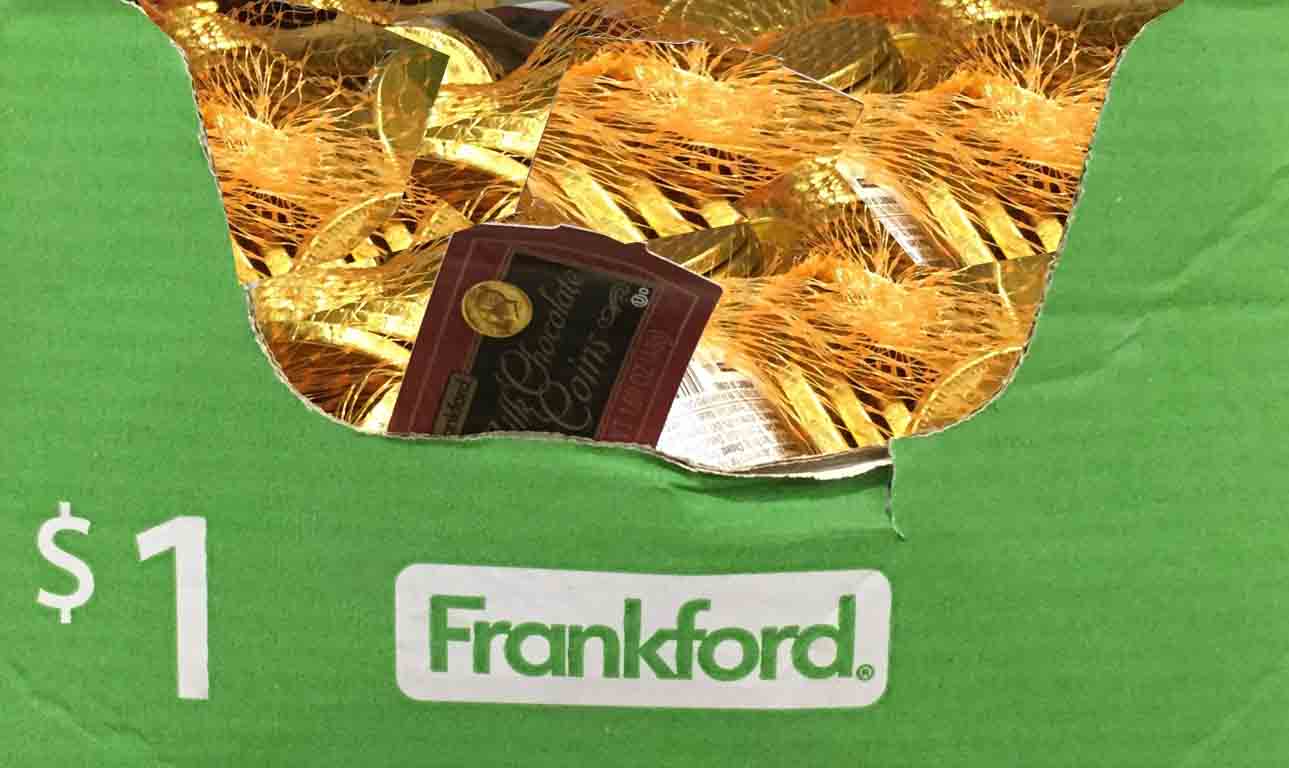 Frankford Candy Milk Chocolate Gold Coins; 1.23 Ounces; 12 Per Box; 4 Per Case - High Mart Wholesale