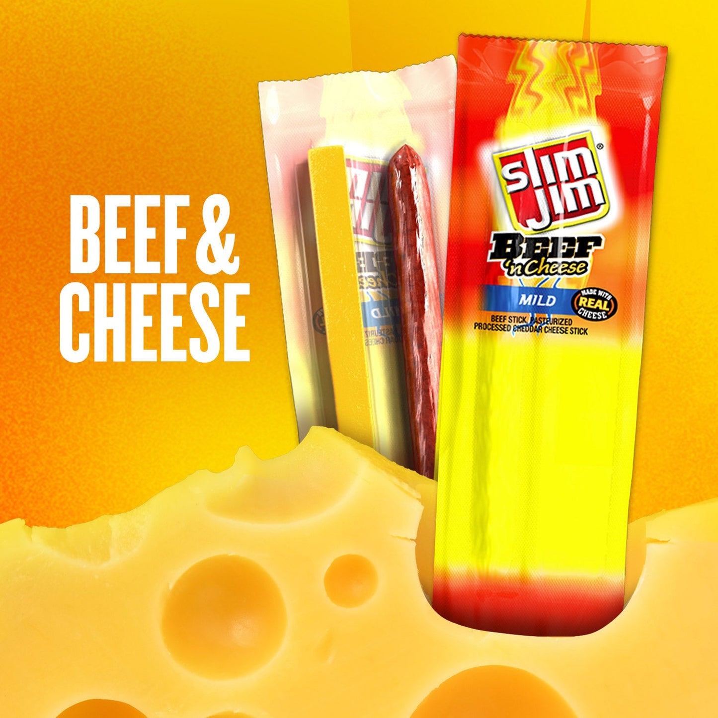 Slim Jim Beef And Cheese Snack Sticks; 1.5 Ounces; 18 Per Box; 6 Per Case