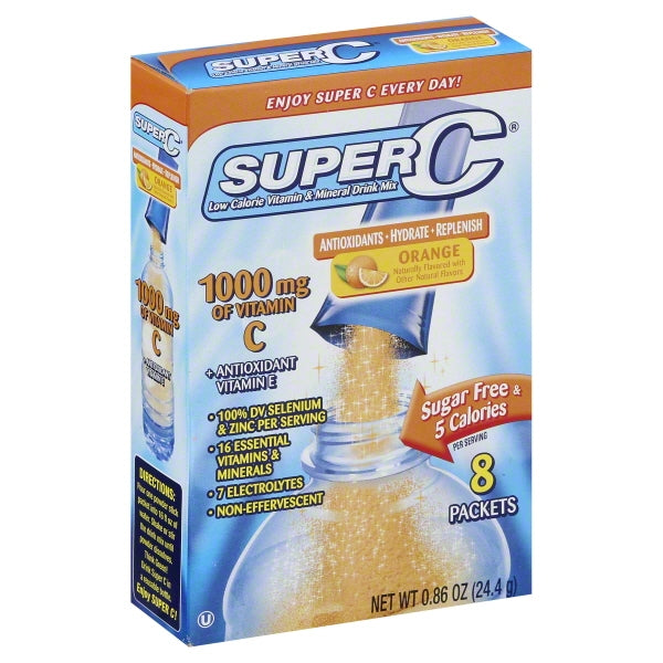 Super C Orange Vitamin & Mineral Drink Mix Singles To Go; 8 Count; 4 Per Box; 3 Per Case - High Mart Wholesale