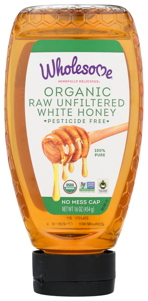 Wholesome Sweetener Fair Trade Organic Raw Unfiltered Squeeze White Honey Bottle; 16 Ounce; 6 Per Case