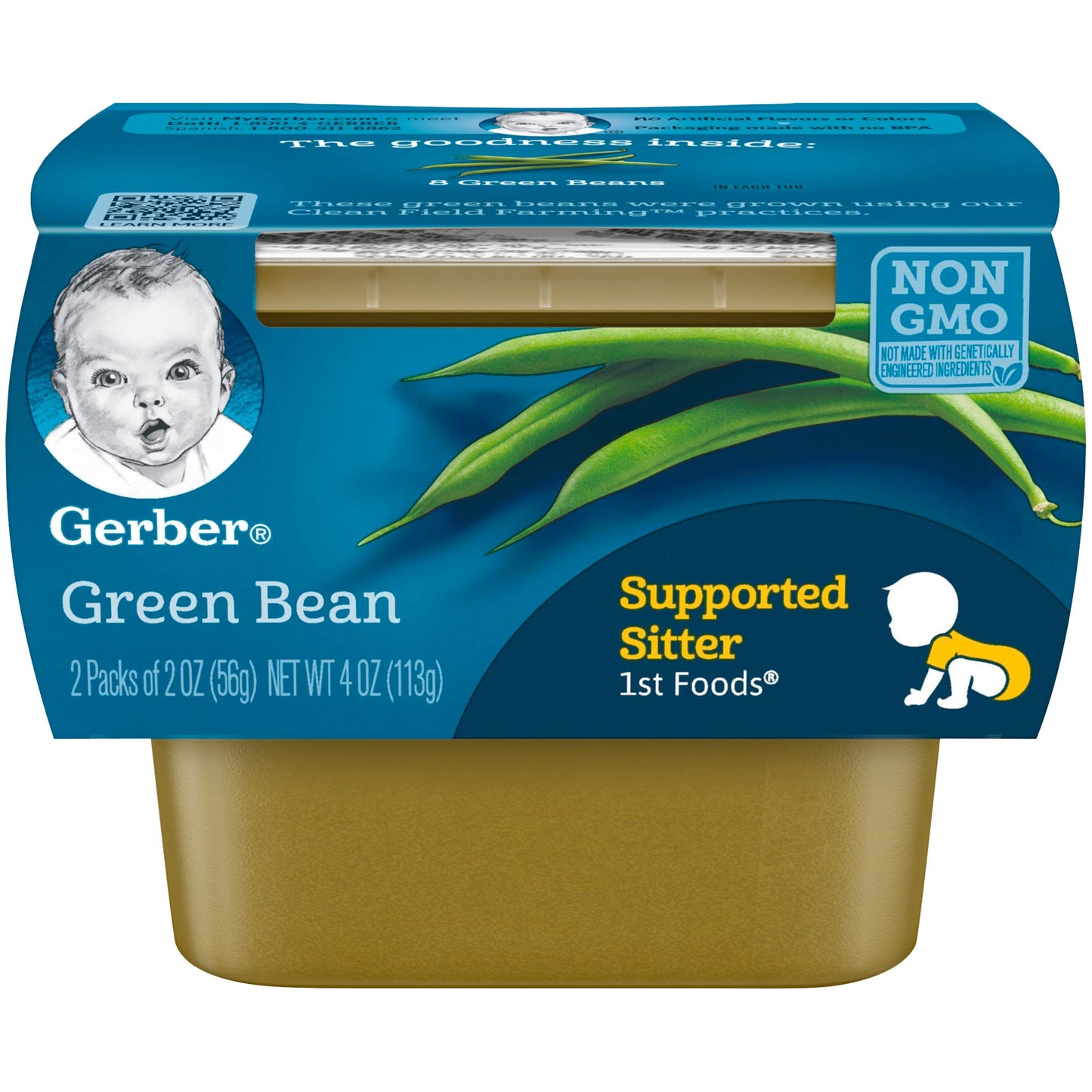 Gerber 1St Foods Natural For Baby Non-Gmo Green Bean Puree Baby Food Tub; 2X 2 Oz Tubs; 4 Ounce; 4 Per Box; 2 Per Case