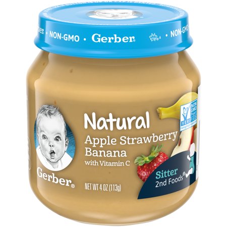 Gerber Natural Non-Gmo Apple Strawberry Banana Puree Baby Food Jar; 4 Ounce; 10 Per Case