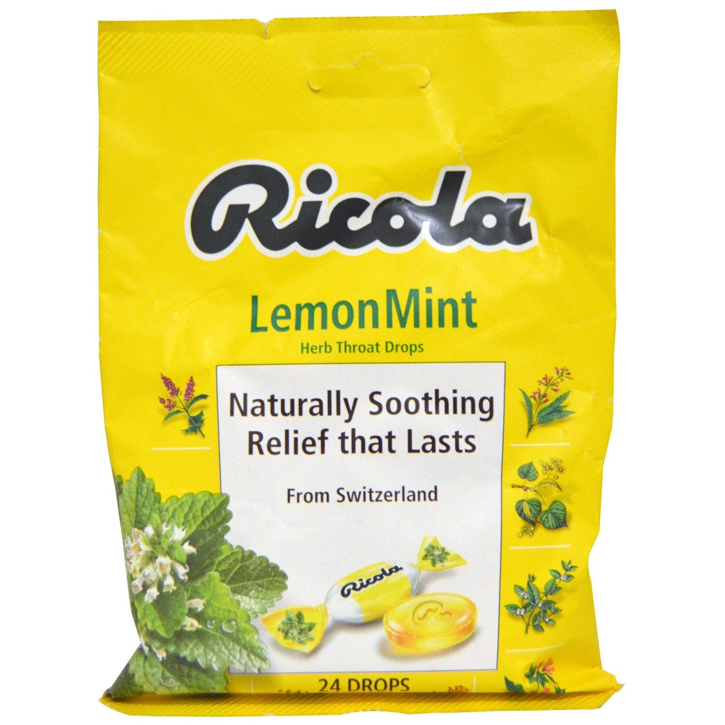 Ricola Lemon Mint Cough Drop Bags; 24 Count; 8 Per Box; 6 Per Case