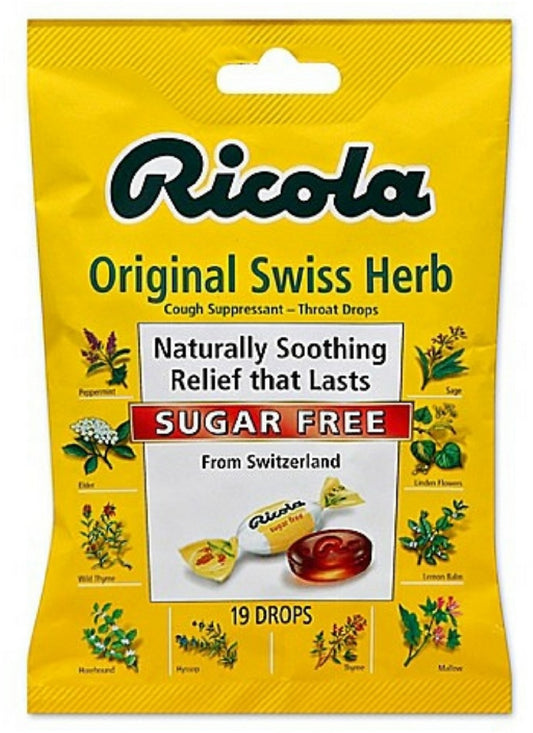 Ricola Unsweetened Swiss Herbed Cough Drop Bags; 19 Count; 8 Per Box; 6 Per Case