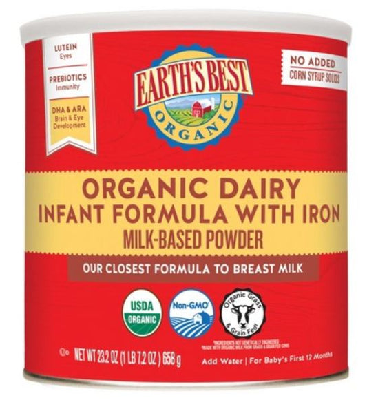 Earth's Best Organic Non-Gmo Milk-Based Powder Infant Formula Can With Iron; 21 Ounce; 4 Per Case