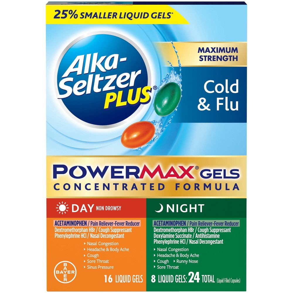 Alka-Seltzer Asp Day Night Cold Flu Power Gel 24S; 24 Piece; 3 Per Box; 8 Per Case