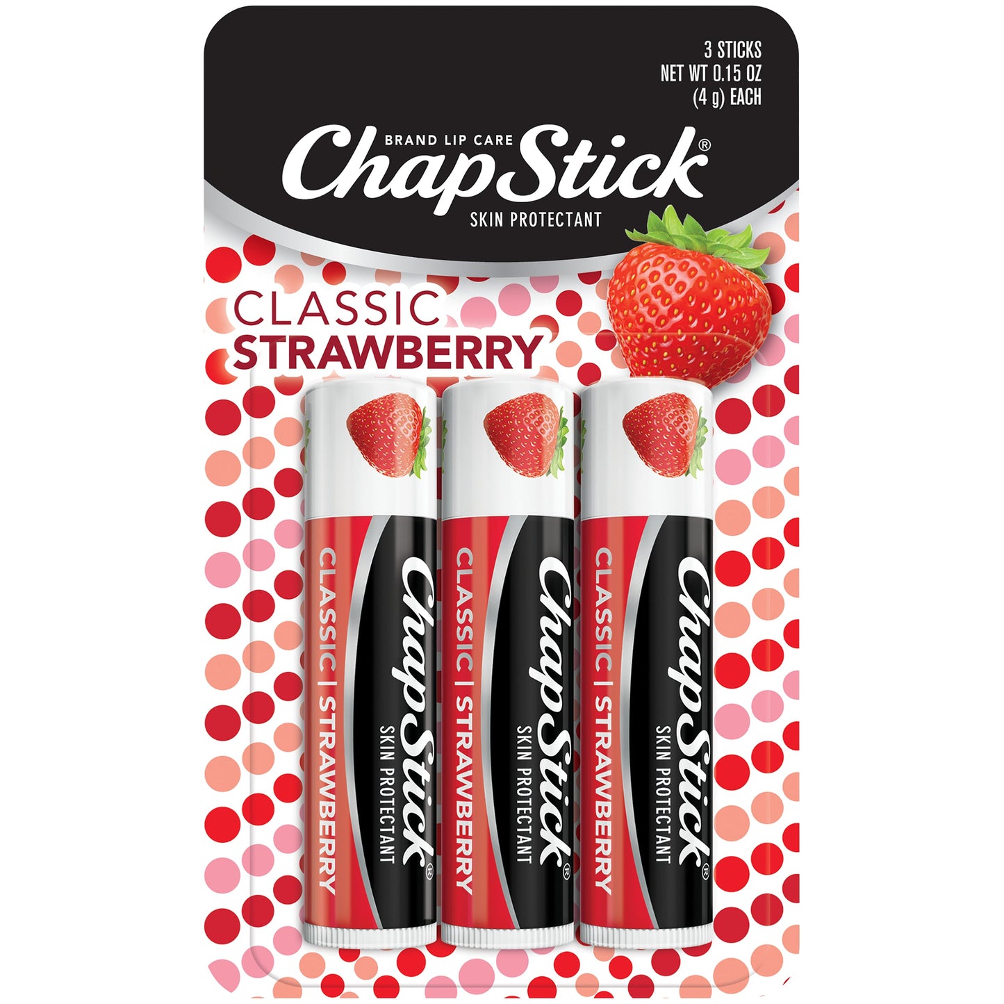 Chapstick Strawberry 3 Pack Longcard; 0.45 Ounces; 12 Per Box; 6 Per Case - High Mart Wholesale