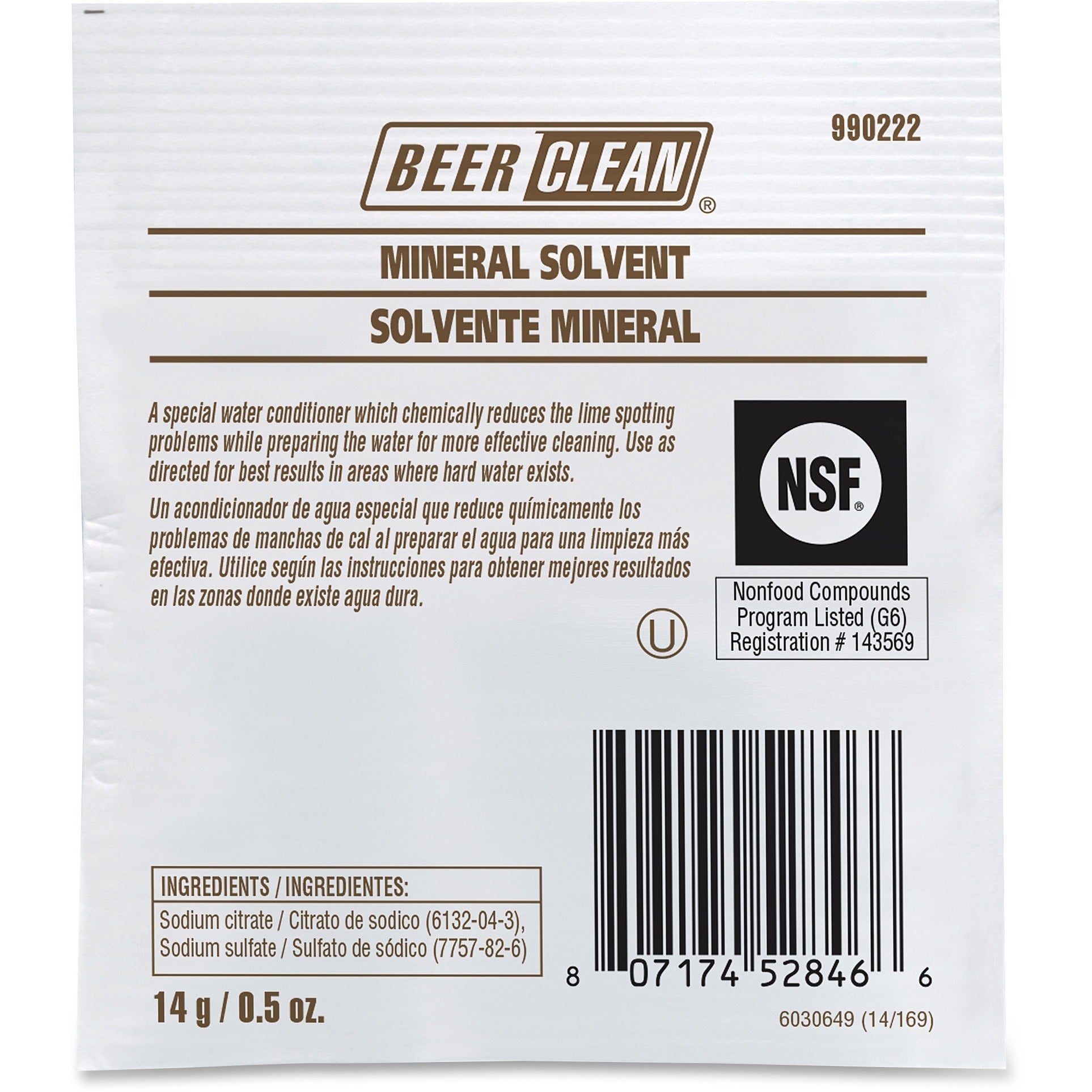 Diversey Solvent Beer Clean Mineral Powder; 0.5 Ounces; 100 Per Case - High Mart Wholesale