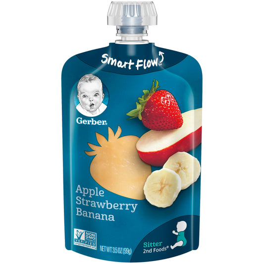 Gerber Natural For Baby Non-Gmo Apple Strawberry Banana Puree Baby Food Pouch; 3.5 Ounce; 6 Per Box; 2 Per Case