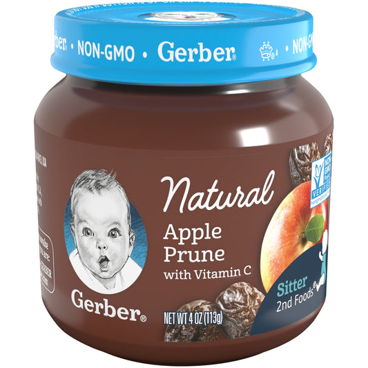 Gerber Natural For Baby Non-Gmo Apple Prune Puree Baby Food Jar With Vitamin C; 4 Ounce; 10 Per Case