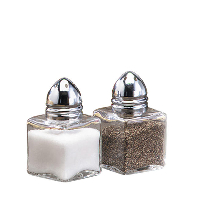 Tablecraft .5 Ounce Cube Salt And Pepper Glass Chrome Top Shaker; 24 Each; 1 Per Case - High Mart Wholesale