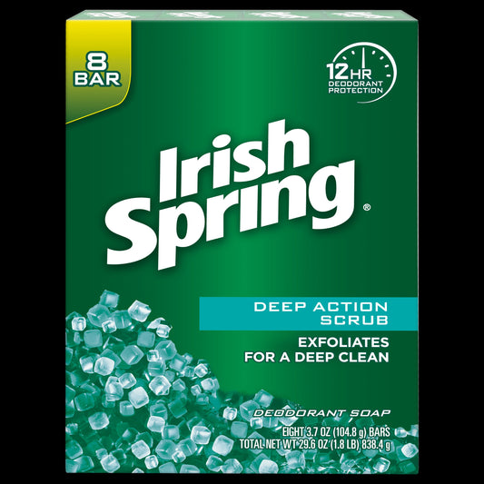 Irish Spring Bar Soap Clean Scrub 8 Bar; 3.75 Ounces; 9 Per Case