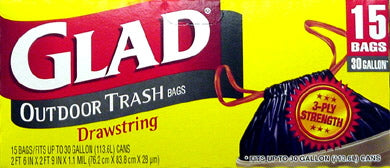 Glad Trashbag Drawstrings 30 Gallon; 15 Count; 12 Per Case