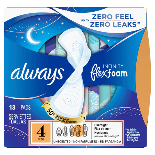 Always Infinity Pad Overnight With Wings; 13 Count; 6 Per Case