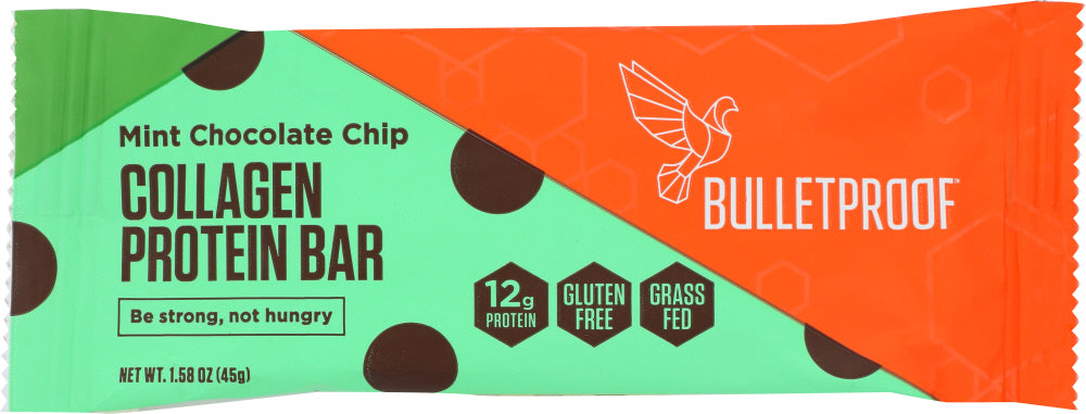 Bulletproof Mint Chocolate Chip Collagen Protein Bar; 1.4 Ounces; 12 Per Box; 6 Per Case - High Mart Wholesale