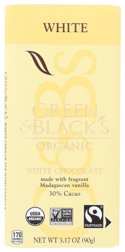Green & Black's Organic White Vanilla Chocolate Bar; 3.17 Ounce; 10 Per Box; 12 Per Case - High Mart Wholesale
