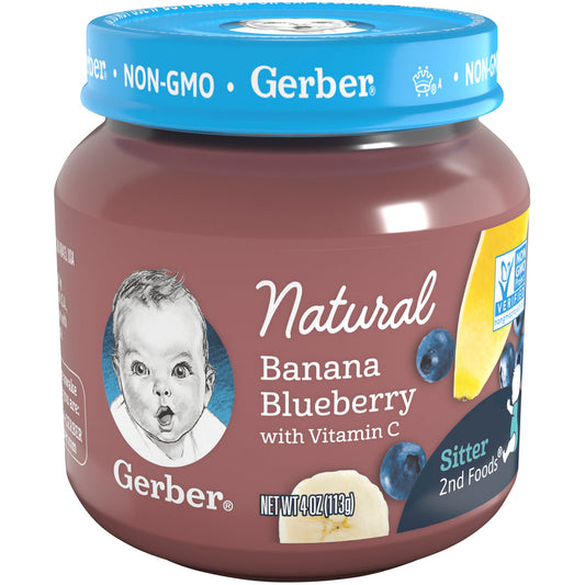 Gerber Natural Banana Blueberry Puree Baby Food Jar; 4 Ounce; 10 Per Case