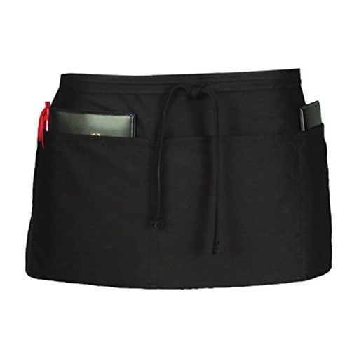 John Ritzenthaler Chef Black 3 Pocket Waist Apron; 12 Count; 1 Per Case