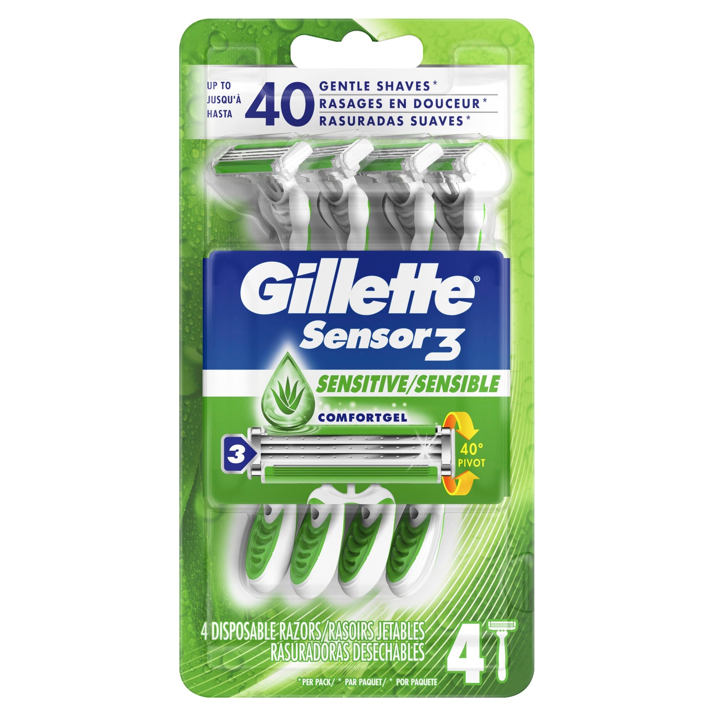 Gillette Sensor 3 Razor Sensitive; 4 Count; 6 Per Box; 2 Per Case