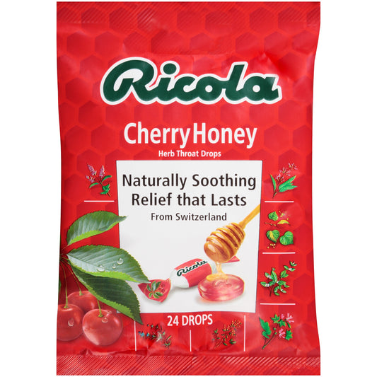 Ricola Cherry Honey Cough Drop Bags; 24 Count; 8 Per Box; 6 Per Case