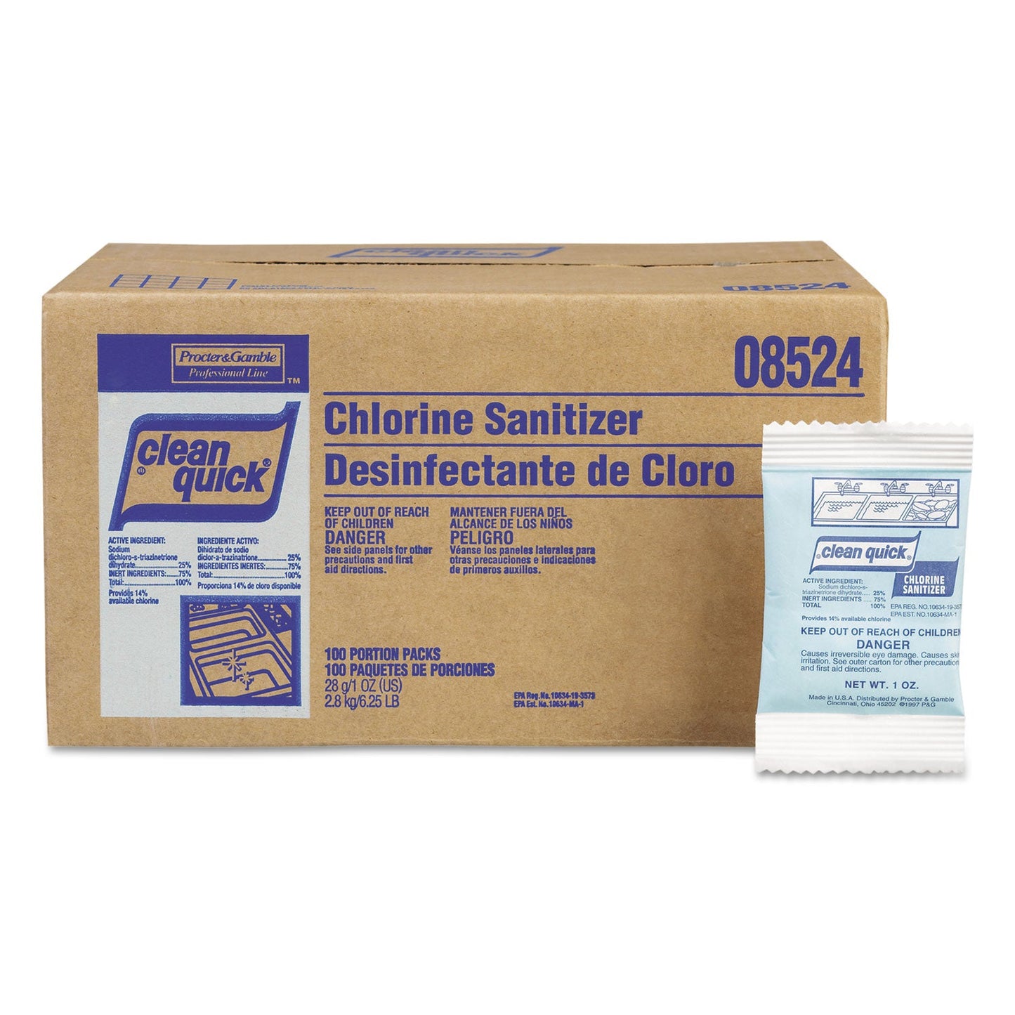 Clean Quick Professional Chlorine Sanitizer Concentrate Powder Packets; 1 Ounce; 100 Per Case