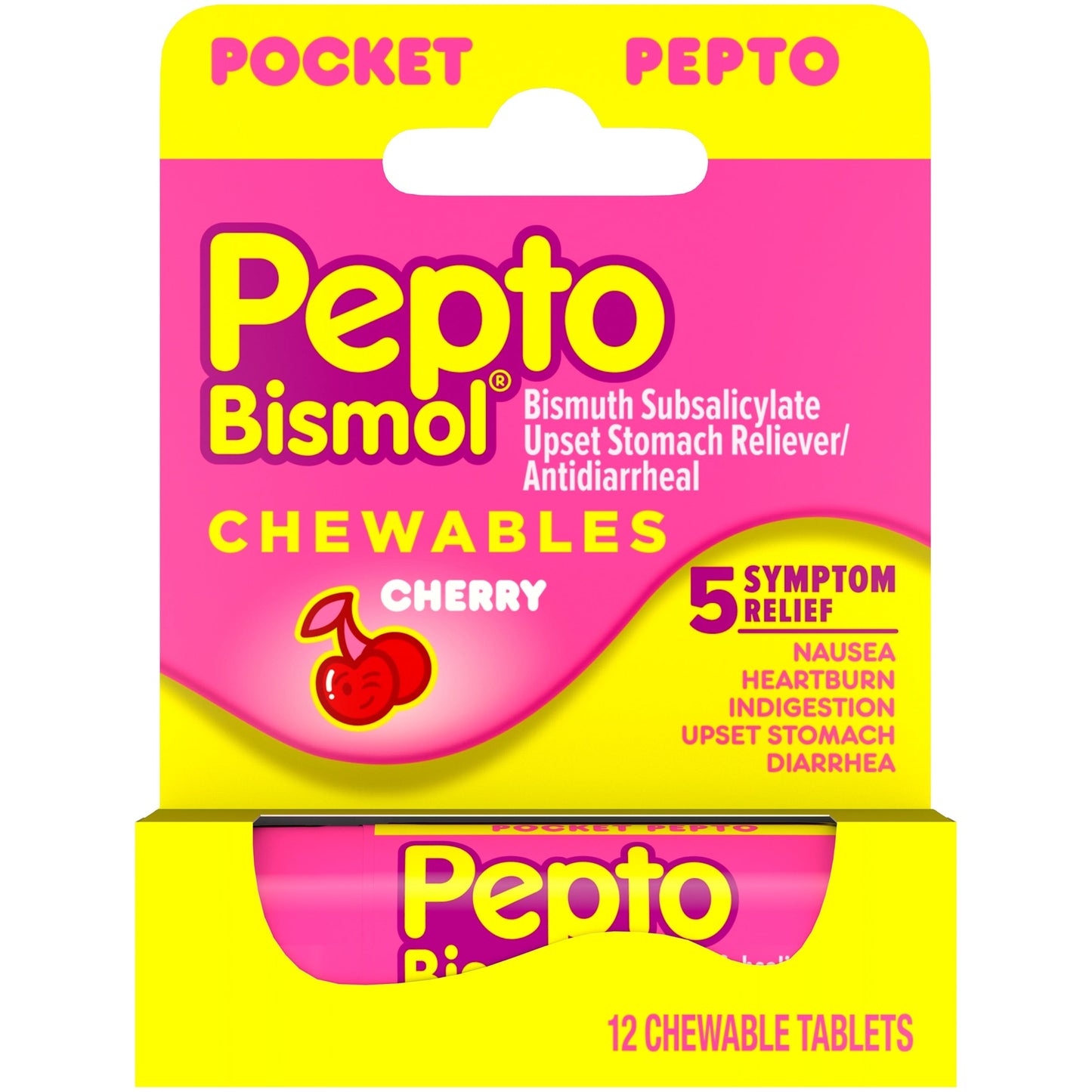 Pepto To Go Cherry Chewable Tablet; 12 Count; 6 Per Box; 4 Per Case