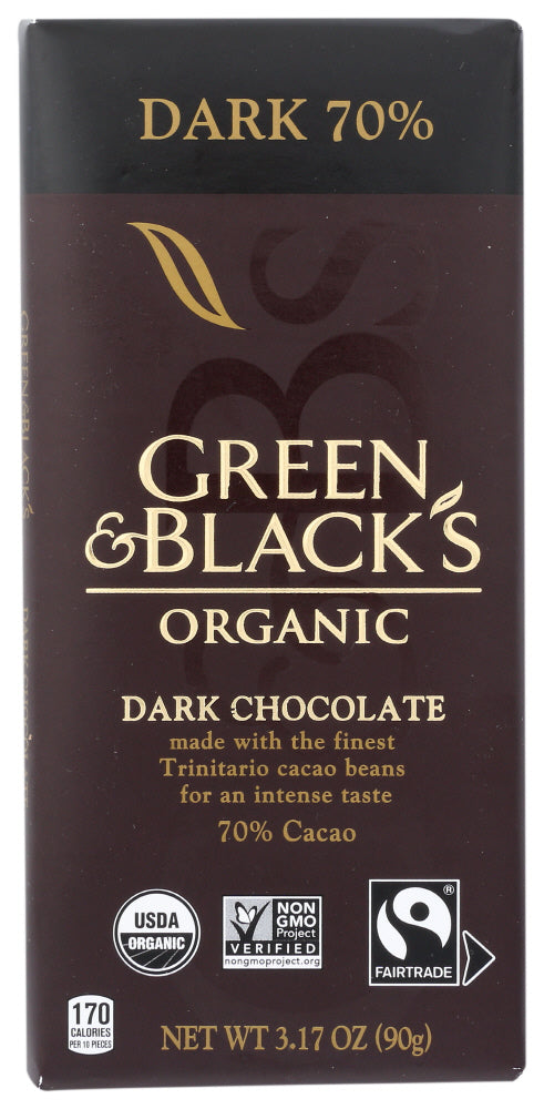 Green & Black's Organic 70% Dark 3.17 Ounce Chocolate Bar; 3.17 Ounce; 10 Per Box; 12 Per Case - High Mart Wholesale
