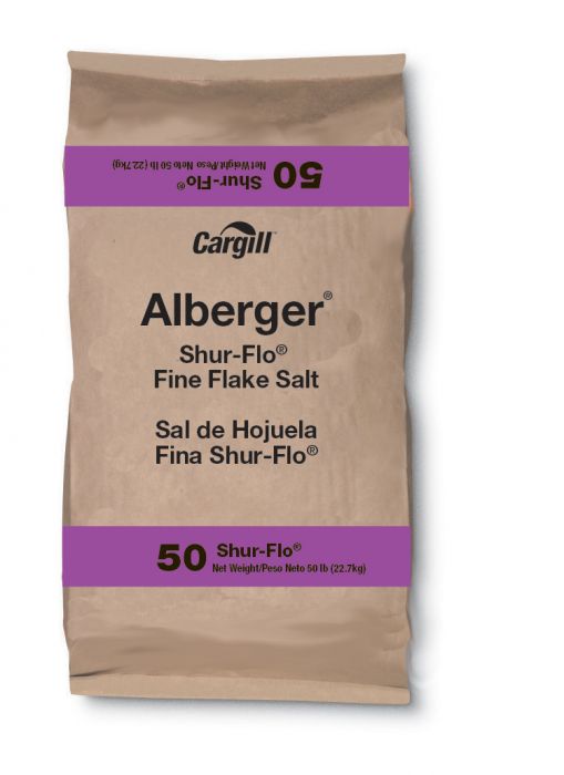 Cargill Salt Fine Flake Shurflo Alberger Non-Iodized; 50 Pounds