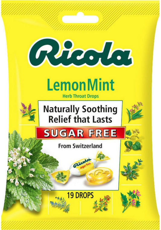 Ricola Unsweetened Lemon Mint Cough Drop Bags; 19 Count; 8 Per Box; 6 Per Case