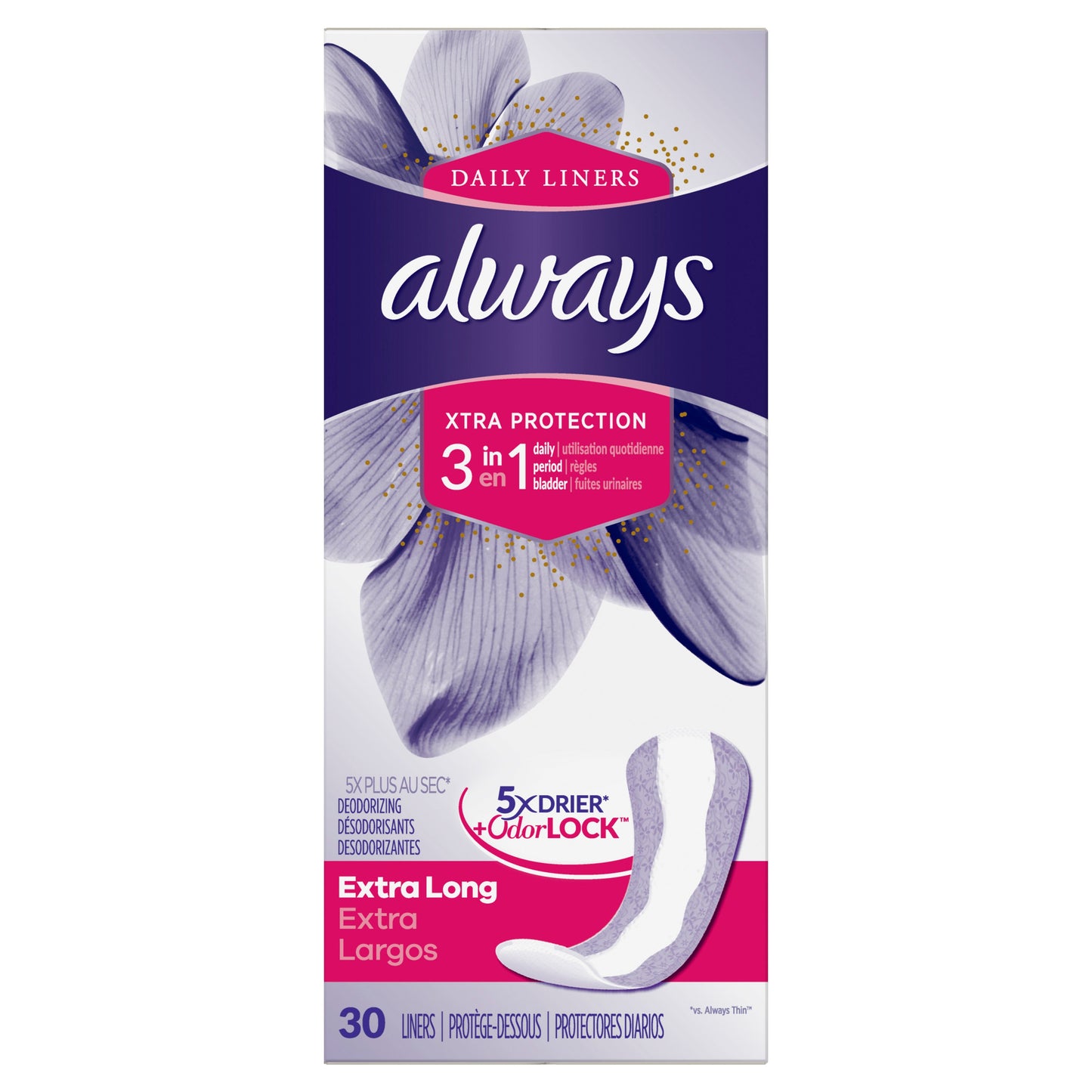 Always Liner Extra Protection No Wing; 30 Count; 12 Per Case