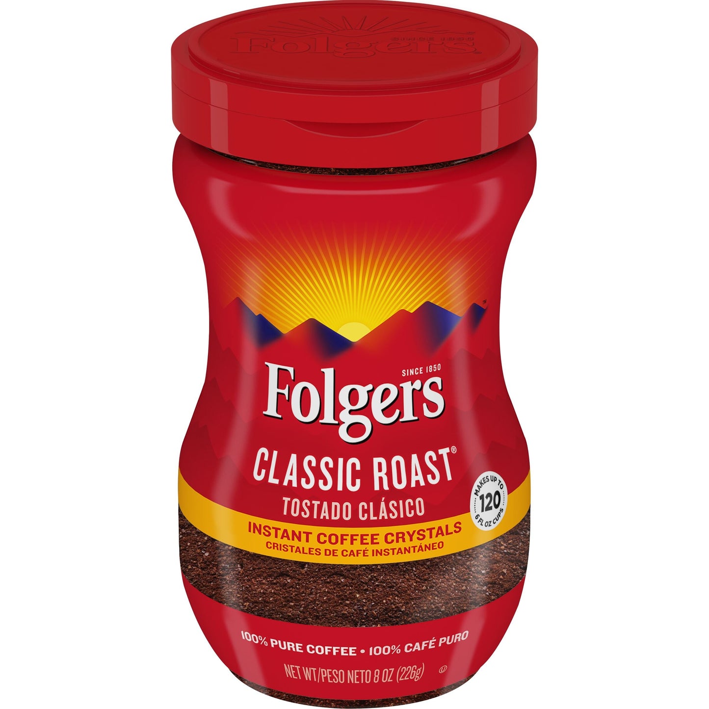 Folgers Classic Roast Caffeinated Instant Coffee Crystals; 8 Ounces; 6 Per Case